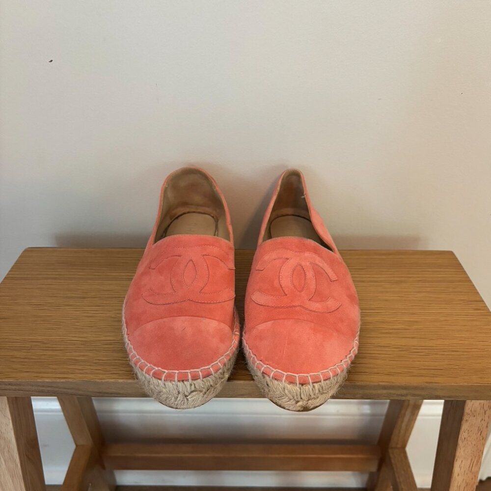 Pink Chanel Interlocking CC Logo Suede Espadrilles Size 39 EU
